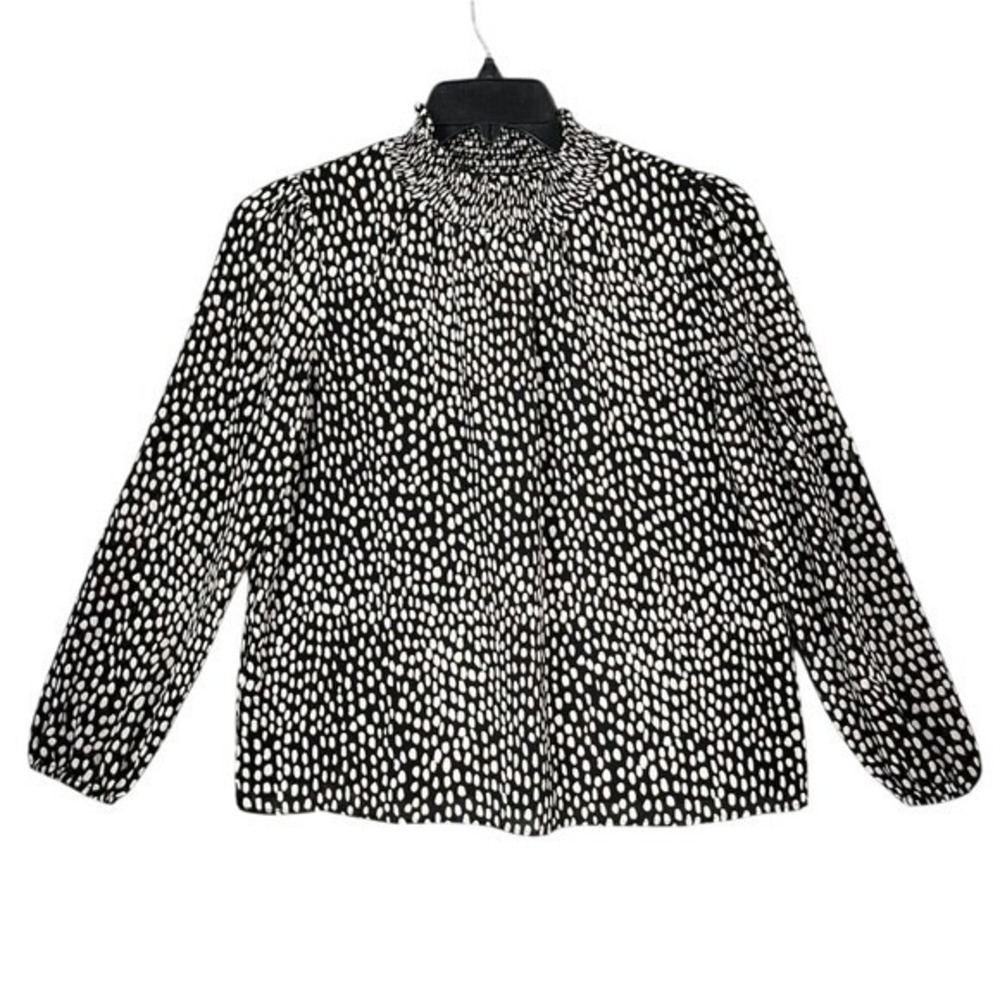 J.Crew Dot Print High Neck Elegant Blouse Womens XS‎ Long Sleeve Workwear Chic